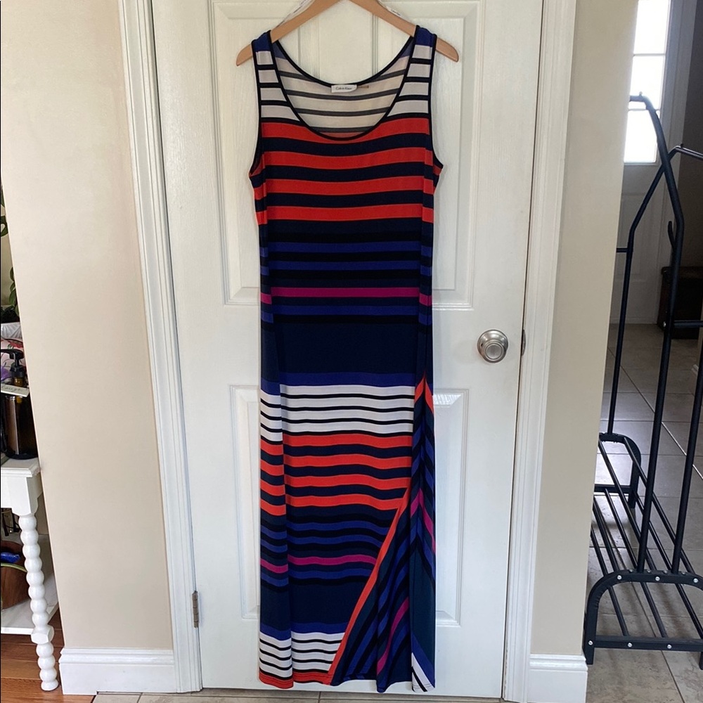 Calvin Klein XL L Striped Multicolor Maxi Dress